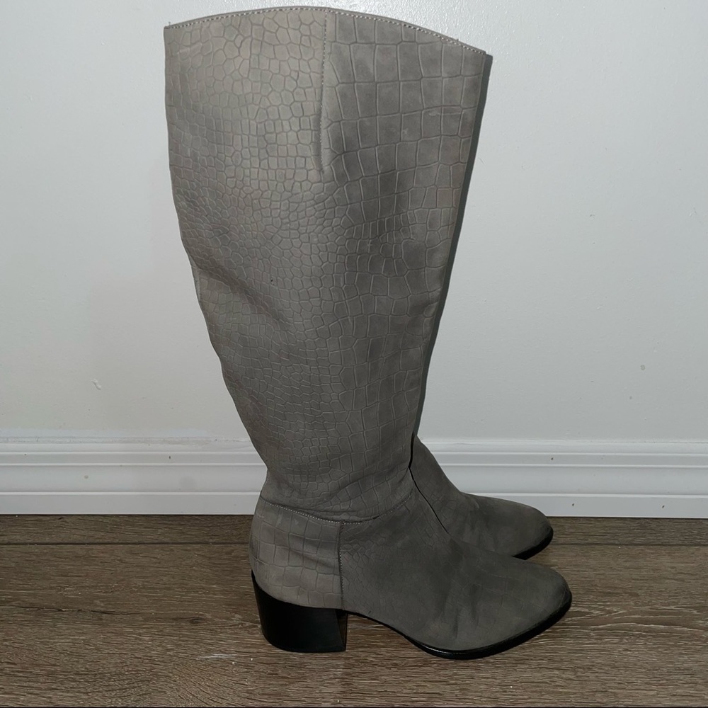 Gray Crocodile Pattern Knee-High Boots - image 7